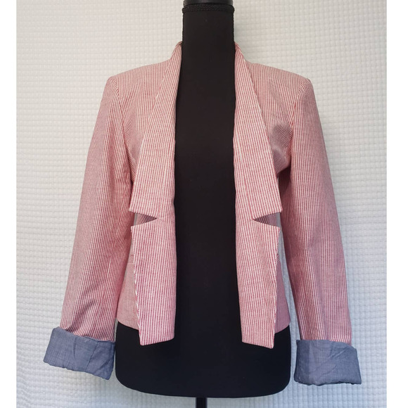 🆕 DREW Anthro Chambray Stripe Taryn Crop Jacket - Picture 1 of 7